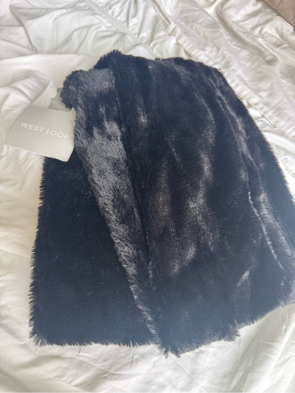 west loop Black Plush Faux Fur Infinity Scarf
